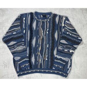 Vintage Cellini Collection Sweater Men XXL Blue Coogi Style Textured Knit Crew